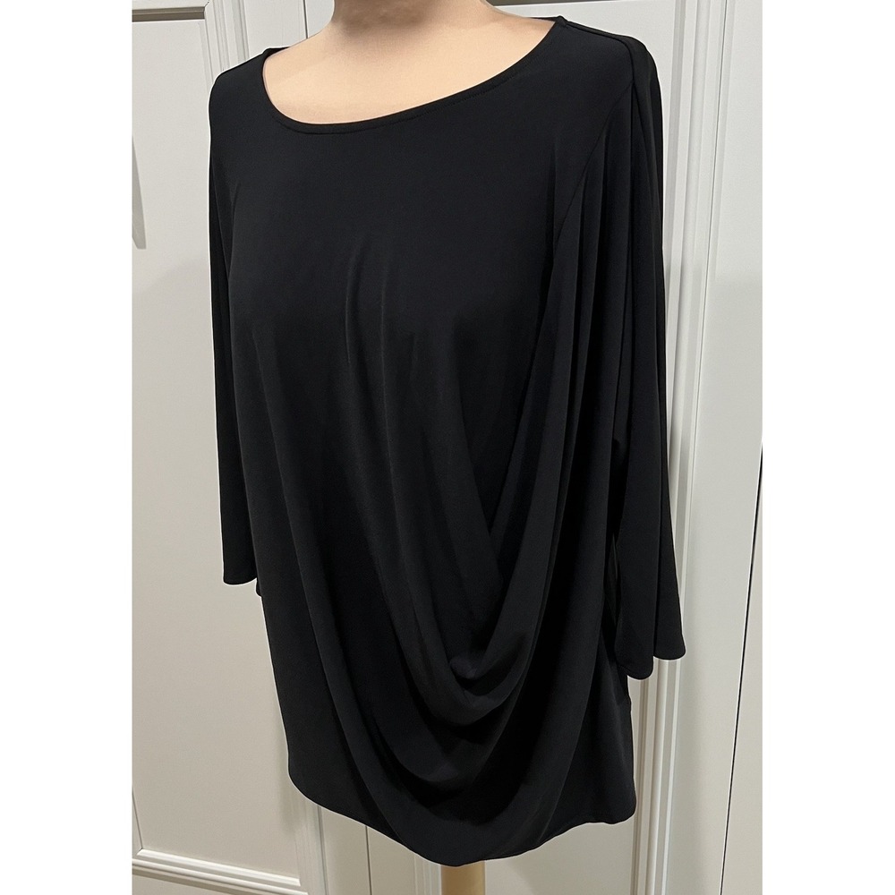 Alfani Women's Black Drapey Blouse Size Large Minimalist Dressy Classic Career